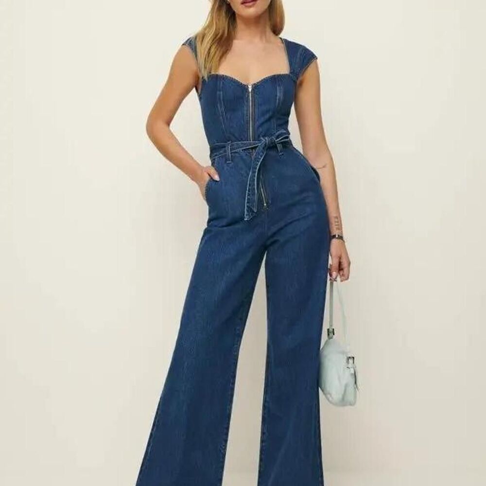 Reformation Calypso Wide-leg Denim Jumpsuit In The Color Moonstone Size 2